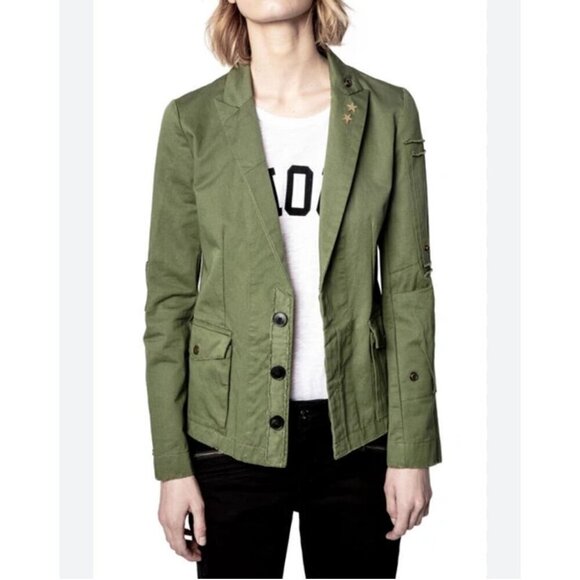 ❤️ Zadig and Voltaire Virginia Grunge blazer, green, Size XS - Picture 1 of 12